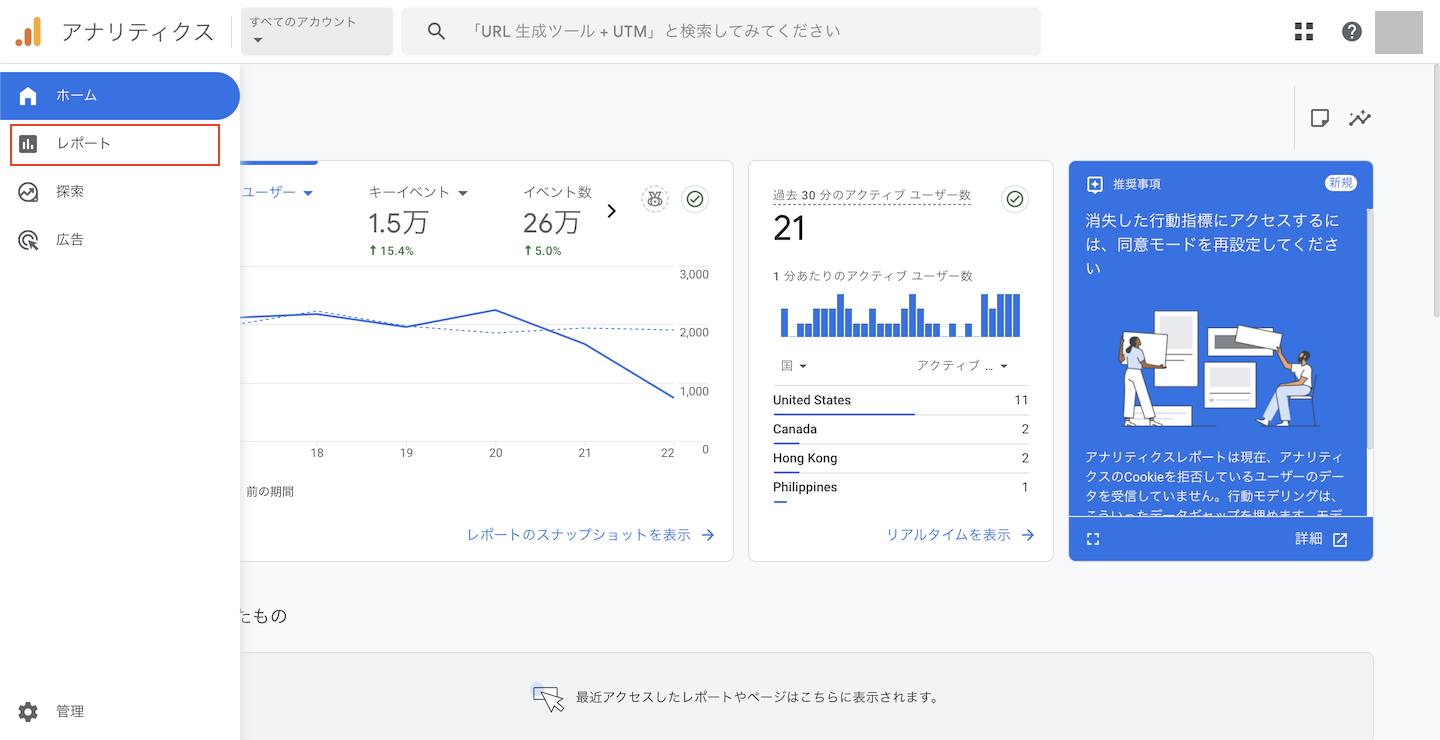 googleアナリティクス「レポート」